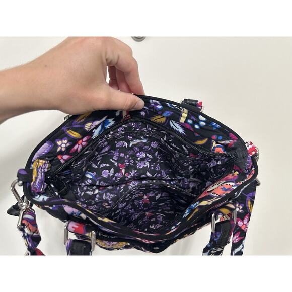 Vera Bradley Iconic Glenna Satchel Purse Retire FOXWOOD Pattern Black - Picture 8 of 8